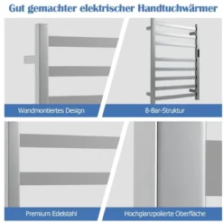 Elektrischer Handtuchwärmer mit 8 Stunden Timer & Überhitzungsschutz & Wasserdicht 50 x 11 x 70 cm