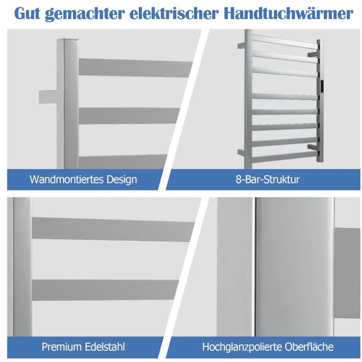 Elektrischer Handtuchwärmer mit 8 Stunden Timer & Überhitzungsschutz & Wasserdicht 50 x 11 x 70 cm