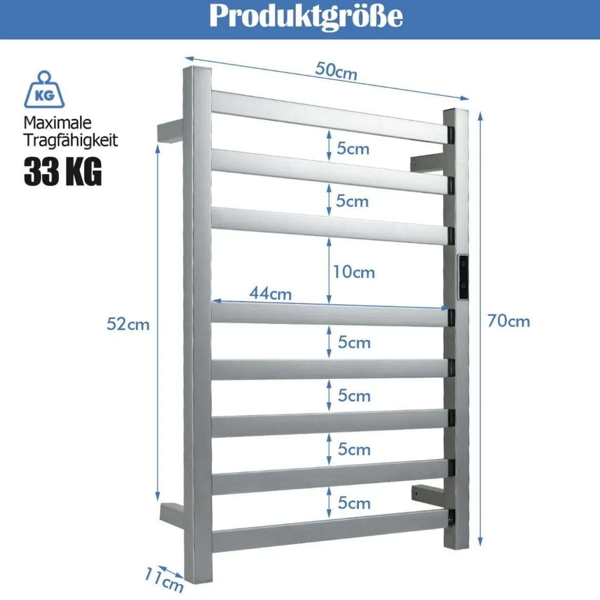 Elektrischer Handtuchwärmer mit 8 Stunden Timer & Überhitzungsschutz & Wasserdicht 50 x 11 x 70 cm