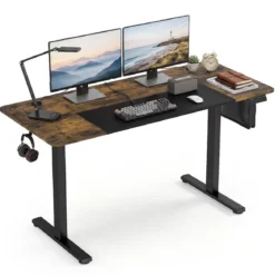 Elektrischer Höhenverstellbarer Schreibtisch mit LED-Bedienfeld & T‑Metallrahmen 140 x 60 cm Rustikales Braun