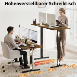 Elektrischer Höhenverstellbarer Schreibtisch mit LED-Bedienfeld & T‑Metallrahmen 140 x 60 cm Rustikales Braun