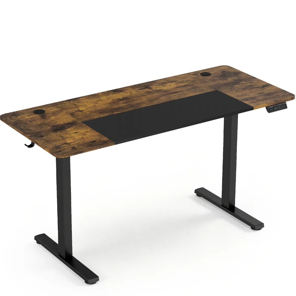 Elektrischer Höhenverstellbarer Schreibtisch mit LED-Bedienfeld & T‑Metallrahmen 140 x 60 cm Rustikales Braun