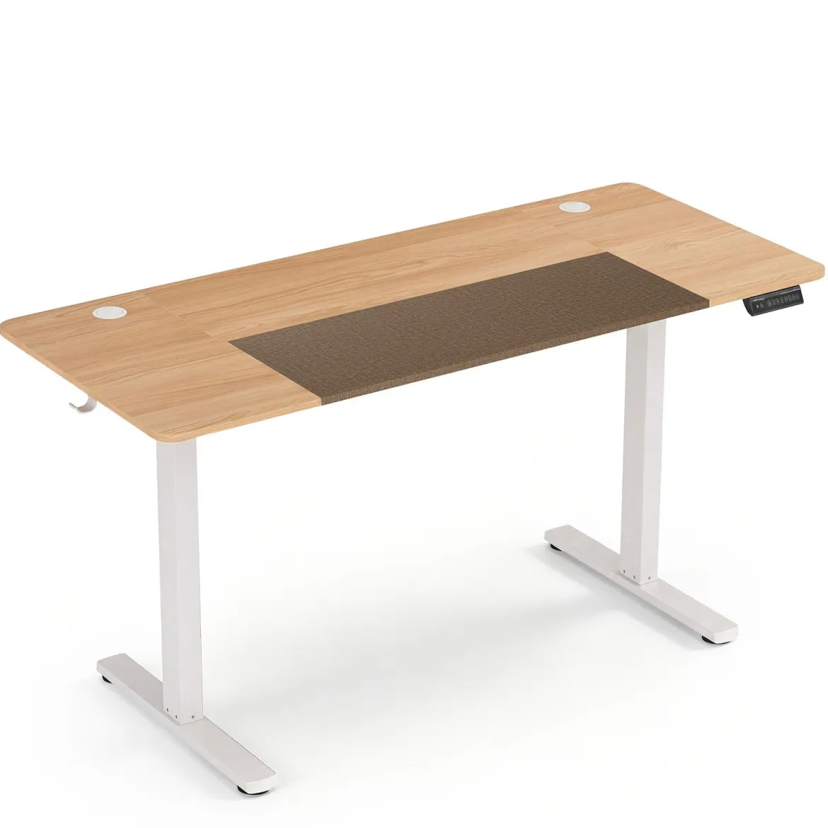 Elektrischer Höhenverstellbarer Schreibtisch mit LED-Bedienfeld & T‑Metallrahmen 140 x 60 cm Natur