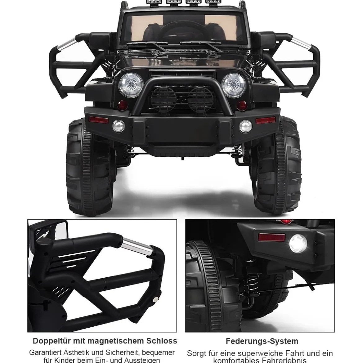 Elektrischer Jeep 12 V Kinderauto mit 2,4 G-Fernbedienung Elektroauto mit Musik Schwarz