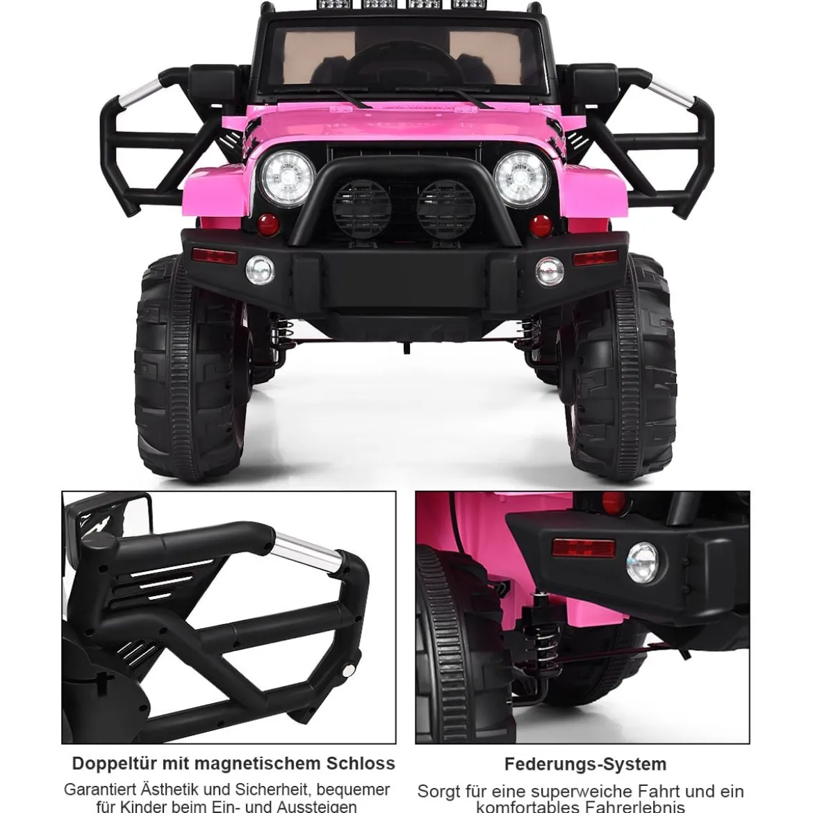 Elektrischer Jeep 12 V Kinderauto mit 2, 4 G-Fernbedienung Elektroauto mit Musik Rosa