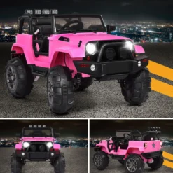 Elektrischer Jeep 12 V Kinderauto mit 2, 4 G-Fernbedienung Elektroauto mit Musik Rosa