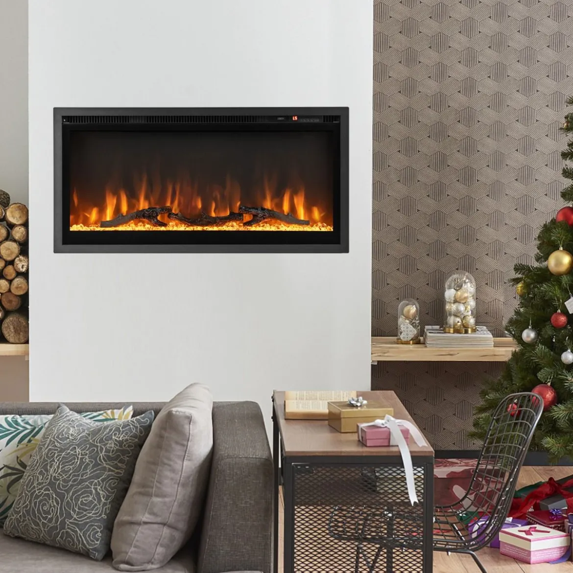 Elektrischer Kamin für Wandeinbau Wandmontage oder Freistehend 91,5 x 14 x 45 cm