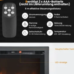 Elektrischer Kamin für Wandeinbau Wandmontage oder Freistehend 91,5 x 14 x 45 cm