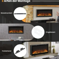 Elektrischer Kamin für Wandeinbau Wandmontage oder Freistehend 91,5 x 14 x 45 cm