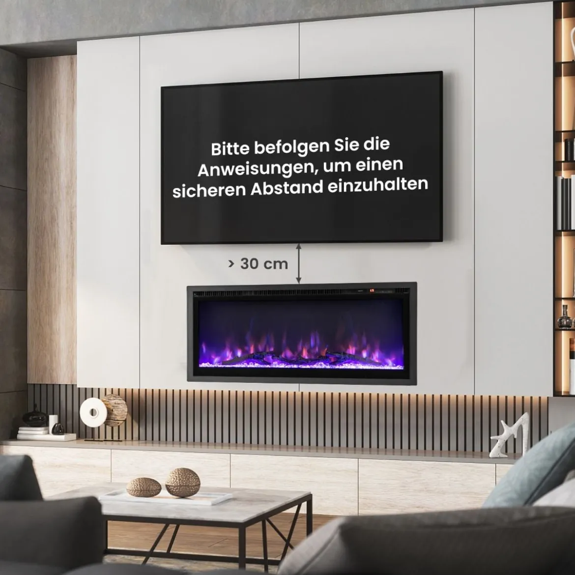 Elektrischer Kamin für Wandeinbau Wandmontage oder Freistehend 91,5 x 14 x 45 cm