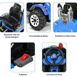 Elektrischer Kinder-Gabelstapler 12V batteriebetriebener Kinder-Bagger mit 2 Geschwindigkeiten Kinder-Auto Blau