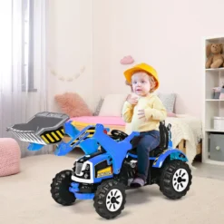 Elektrischer Kinder-Gabelstapler 12V batteriebetriebener Kinder-Bagger mit 2 Geschwindigkeiten Kinder-Auto Blau