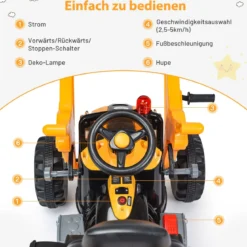 Elektrischer Kinder-Gabelstapler Kinderbagger Sitzbagger mit Schaufel 149 x 62 x 74 cm Gelb + Schwarz
