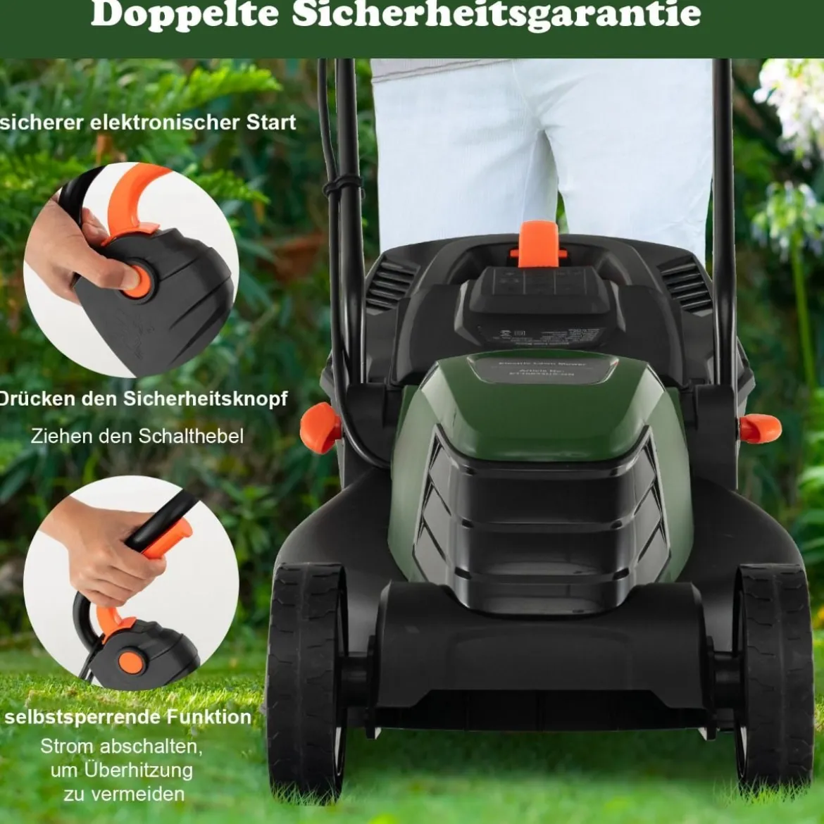 Elektrischer Rasenmäher mit Kabel & 10 Ampere Motor 115 x 40,5 x 88,5 cm