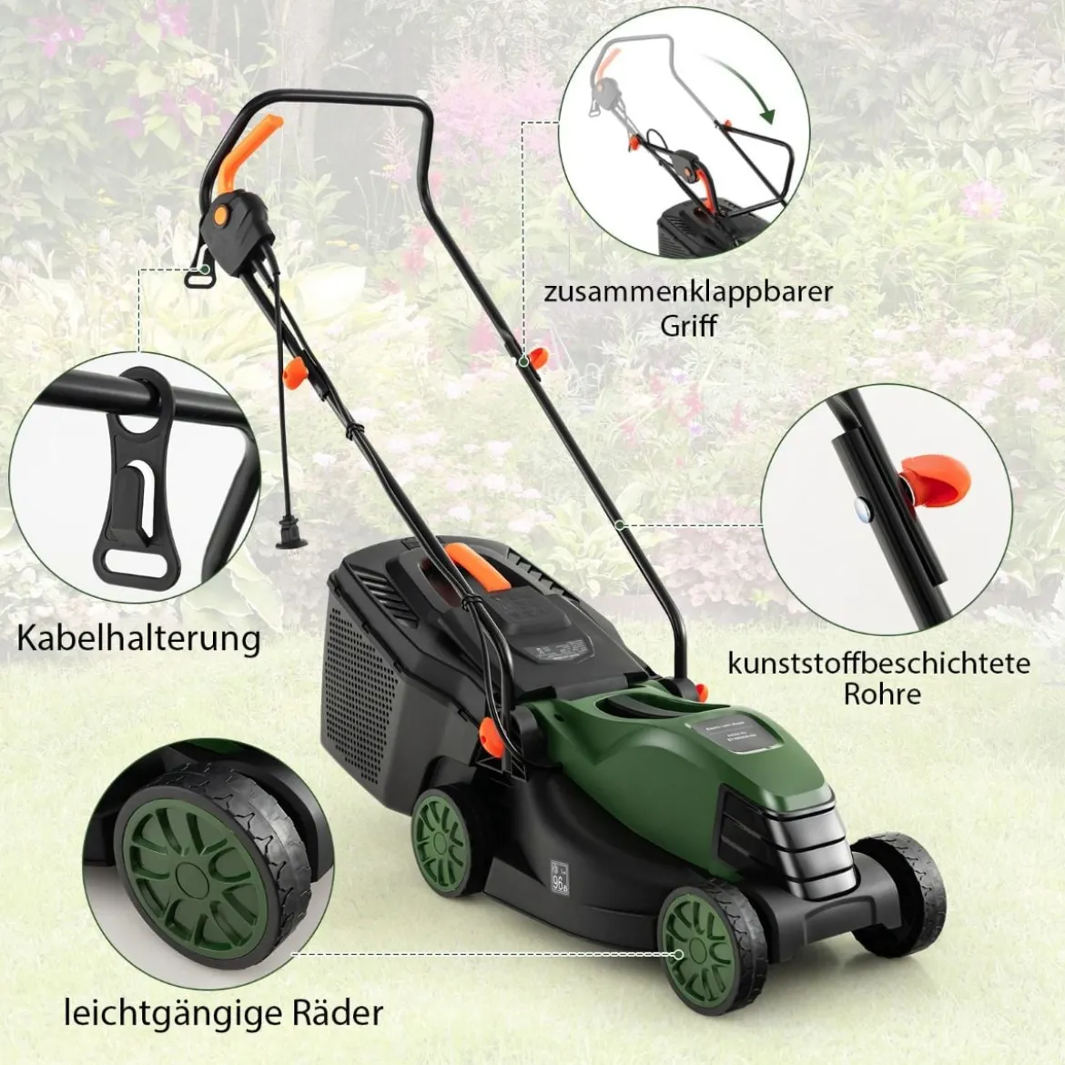 Elektrischer Rasenmäher mit Kabel & 10 Ampere Motor 115 x 40,5 x 88,5 cm