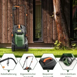 Elektrischer Rasenmäher mit Kabel & 10 Ampere Motor Leistung von 1200W klappbarer Griff 32cm Schnittbreite 113 x 44,5 x 102 cm