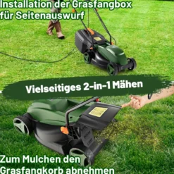 Elektrischer Rasenmäher mit Kabel & 10 Ampere Motor Leistung von 1200W klappbarer Griff 32cm Schnittbreite 113 x 44,5 x 102 cm