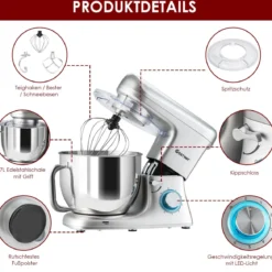 Elektrischer Standmixer mit kippbarem Kopf 1400W Kupfermotor 37 x 19 x 33 cm Silber