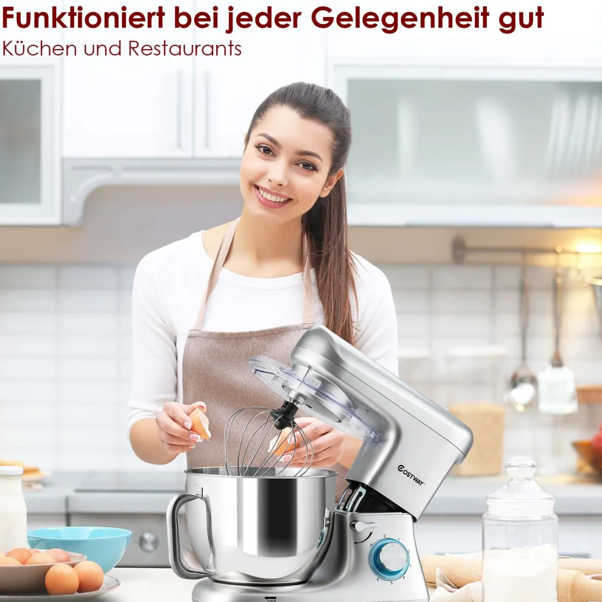 Elektrischer Standmixer mit kippbarem Kopf 1400W Kupfermotor 37 x 19 x 33 cm Silber