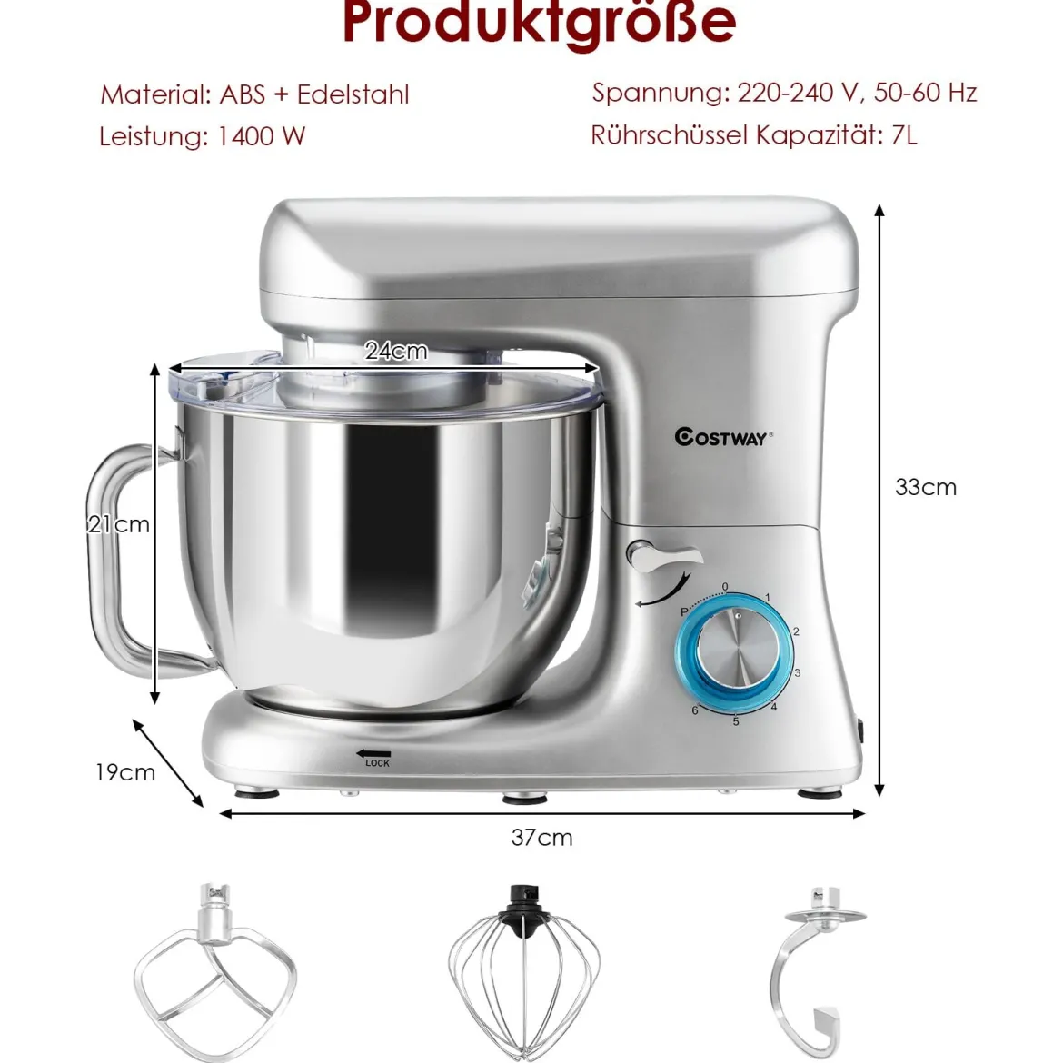 Elektrischer Standmixer mit kippbarem Kopf 1400W Kupfermotor 37 x 19 x 33 cm Silber