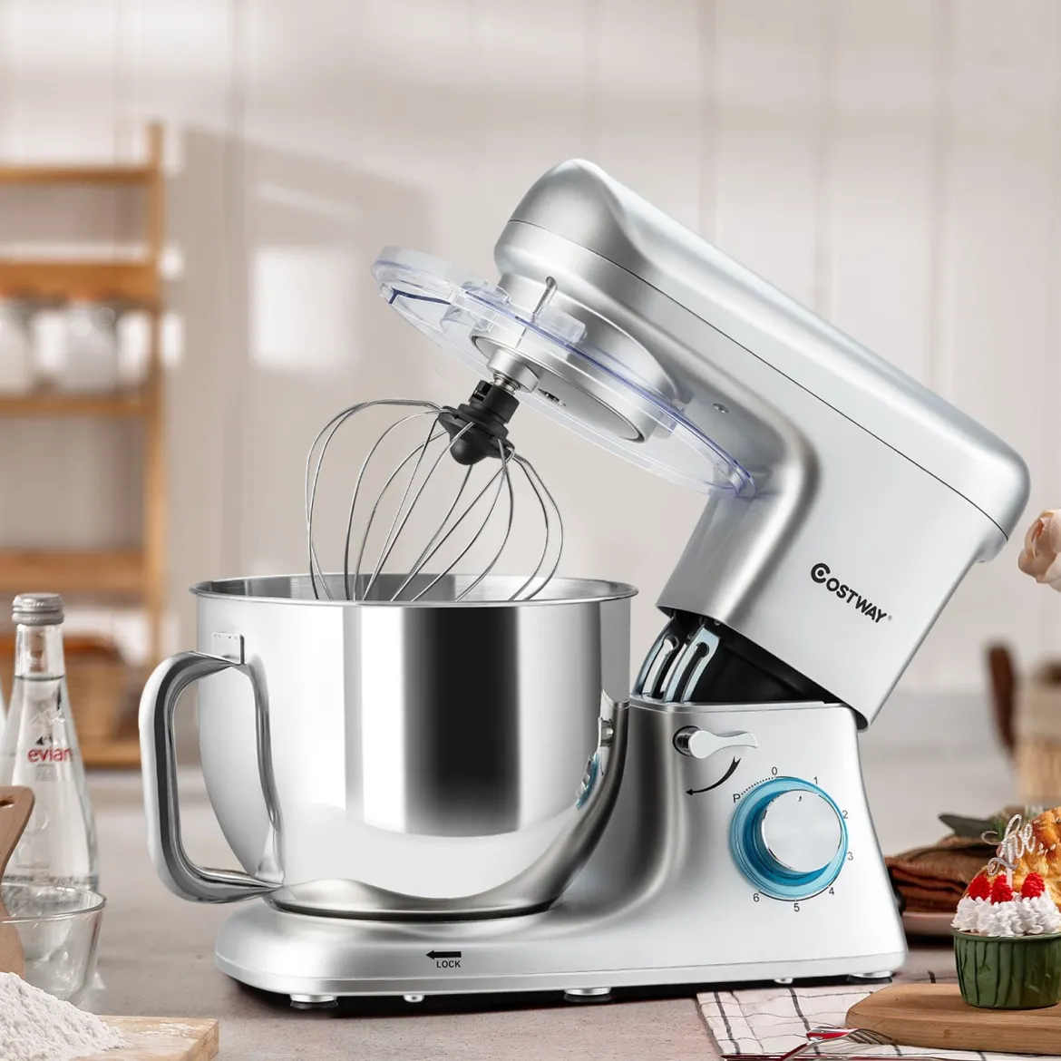 Elektrischer Standmixer mit kippbarem Kopf 1400W Kupfermotor 37 x 19 x 33 cm Silber