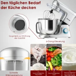 Elektrischer Standmixer mit kippbarem Kopf 1400W Kupfermotor 37 x 19 x 33 cm Silber