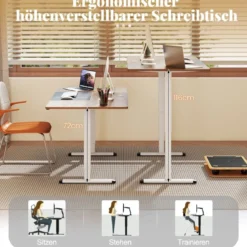 Elektrischer Stehschreibtisch 140 x 70 cm höhenverstellbarer Schreibtisch ergonomischer Sitz-Steh-Schreibtisch Beige/Braun/Natur