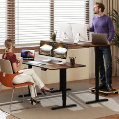 Elektrischer Stehschreibtisch 140 x 70 cm höhenverstellbarer Schreibtisch ergonomischer Sitz-Steh-Schreibtisch Beige/Braun/Natur