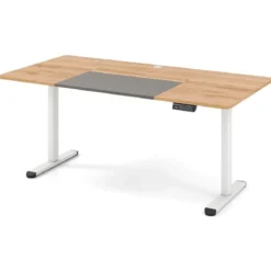 Elektrischer Stehschreibtisch 140 x 70 cm höhenverstellbarer Schreibtisch ergonomischer Sitz-Steh-Schreibtisch Beige/Braun/Natur