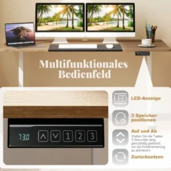 Elektrischer Stehschreibtisch 140 x 70 cm höhenverstellbarer Schreibtisch ergonomischer Sitz-Steh-Schreibtisch Beige/Braun/Natur