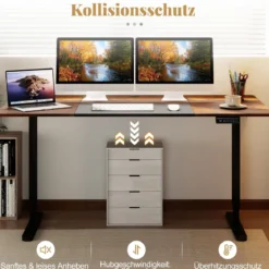 Elektrischer Stehschreibtisch 140 x 70 cm höhenverstellbarer Schreibtisch ergonomischer Sitz-Steh-Schreibtisch Beige/Braun/Natur