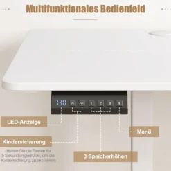 Elektrischer Stehschreibtisch mit 3 Memory-Höhen Sit Stand Schreibtisch Höhenverstellbarer Computertisch