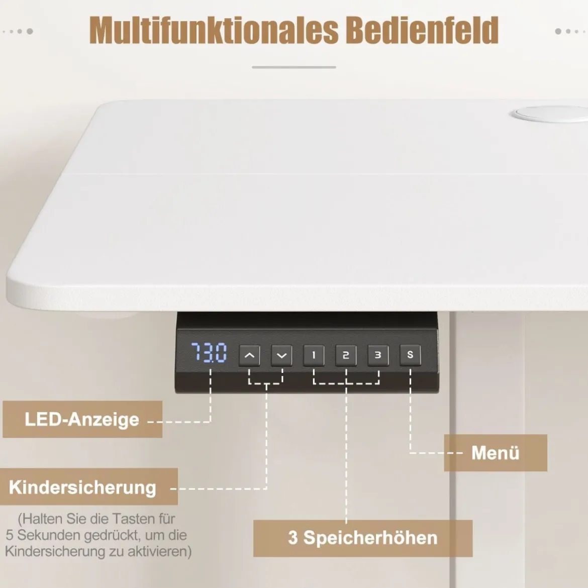 Elektrischer Stehschreibtisch mit 3 Memory-Höhen Sit Stand Schreibtisch Höhenverstellbarer Computertisch