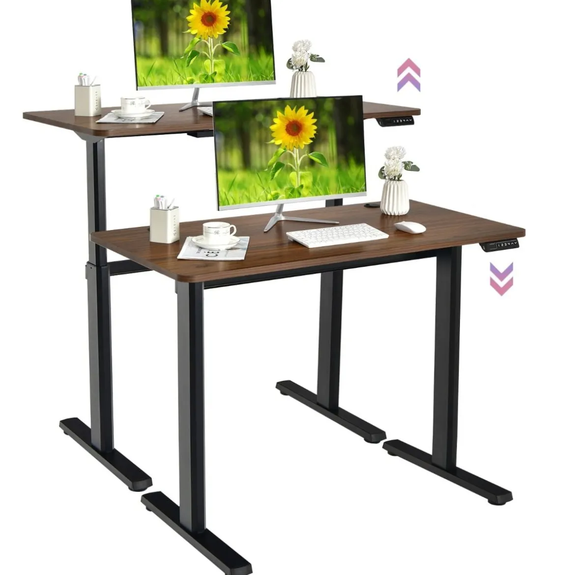 Elektrischer Stehschreibtisch mit USB-Ladeanschluss einfache Montage Rustikales Braun