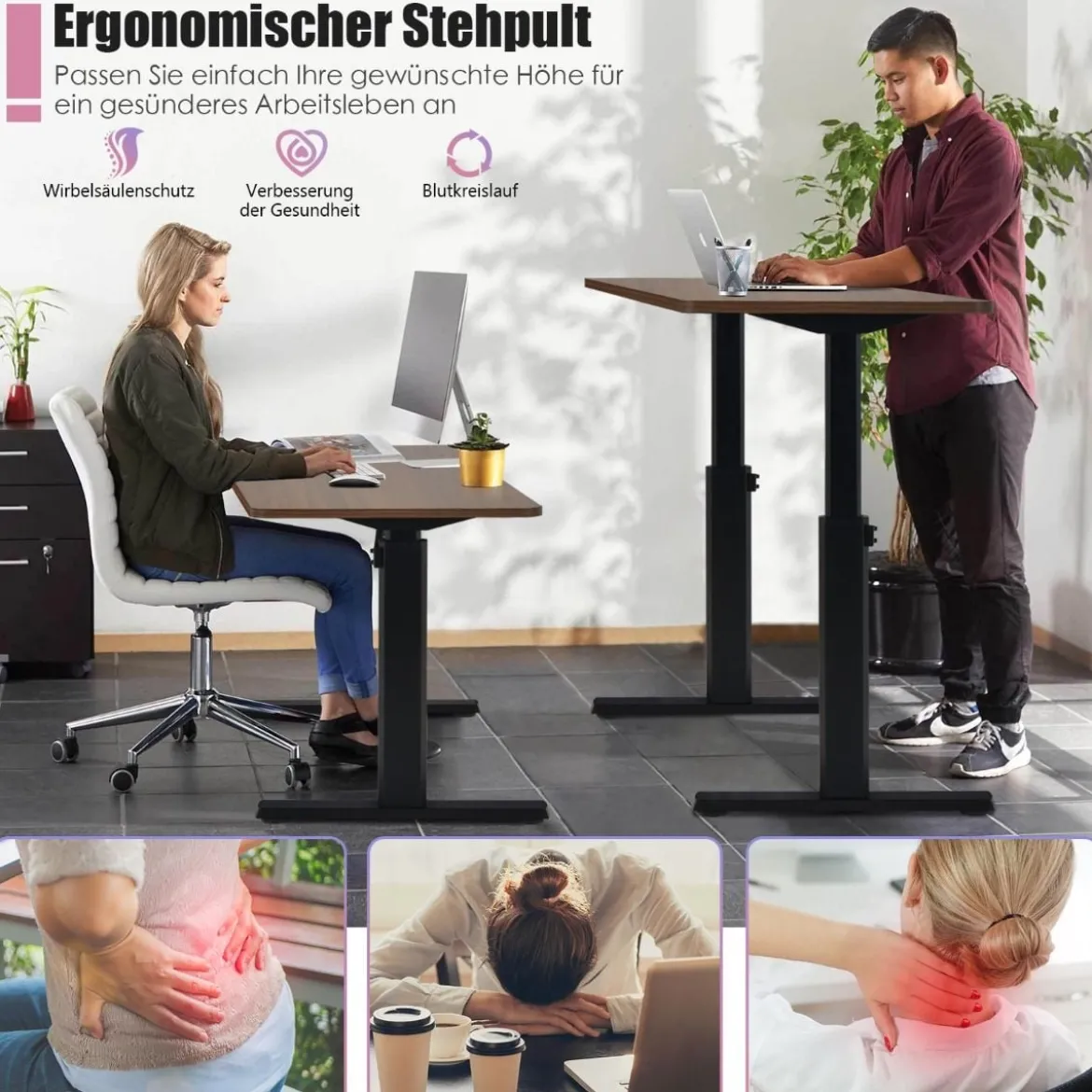 Elektrischer Stehschreibtisch mit USB-Ladeanschluss einfache Montage Rustikales Braun