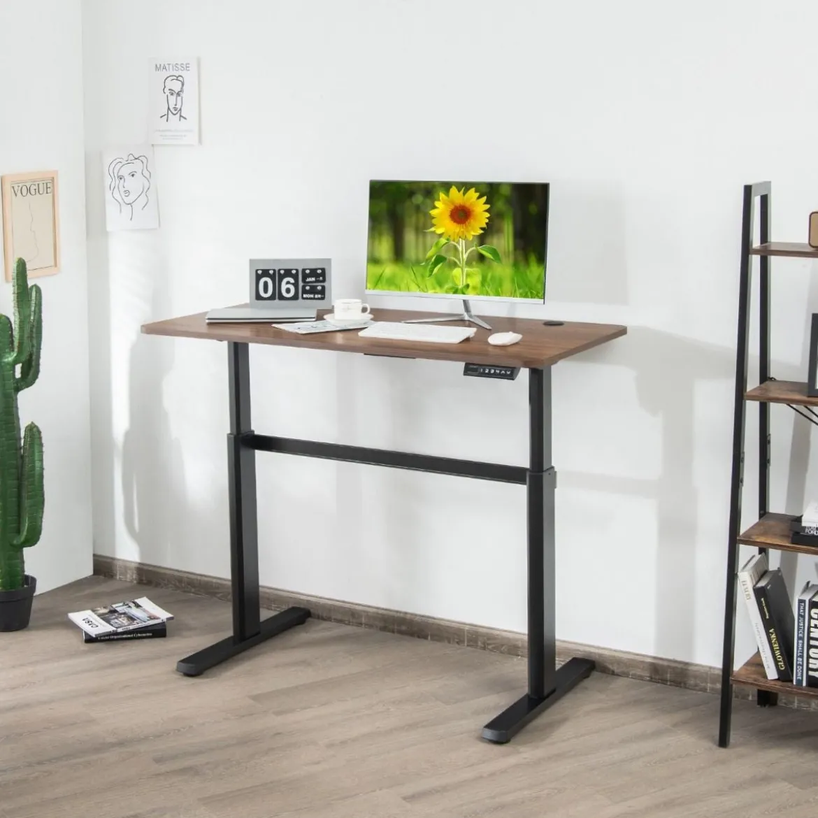 Elektrischer Stehschreibtisch mit USB-Ladeanschluss einfache Montage Rustikales Braun