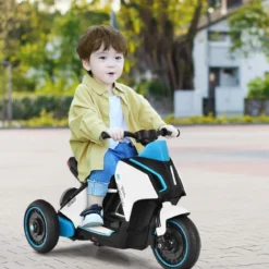Elektrischer 6V Motorroller für Kinder mit Scheinwerfer 80,5 x 41 x 51,5 cm Weiß + Schwarz + Blau