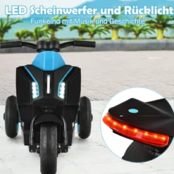Elektrischer 6V Motorroller mit Lichtern Dreirad Kindermotorrad 80,5 x 41 x 51,5 cm Schwarz + Blau