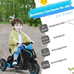 Elektrischer 6V Motorroller mit Lichtern Dreirad Kindermotorrad 80,5 x 41 x 51,5 cm Schwarz + Blau