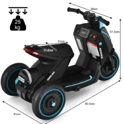 Elektrischer 6V Motorroller mit Lichtern Dreirad Kindermotorrad 80,5 x 41 x 51,5 cm Schwarz + Blau