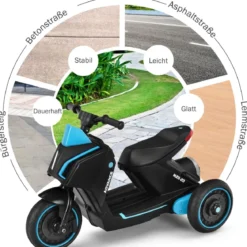 Elektrischer 6V Motorroller mit Lichtern Dreirad Kindermotorrad 80,5 x 41 x 51,5 cm Schwarz + Blau