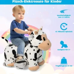 Elektrisches Aufsitzspielzeug in Tierform Plüschauto Spielzeugauto für Kinder ab 3 Jahre Weiß