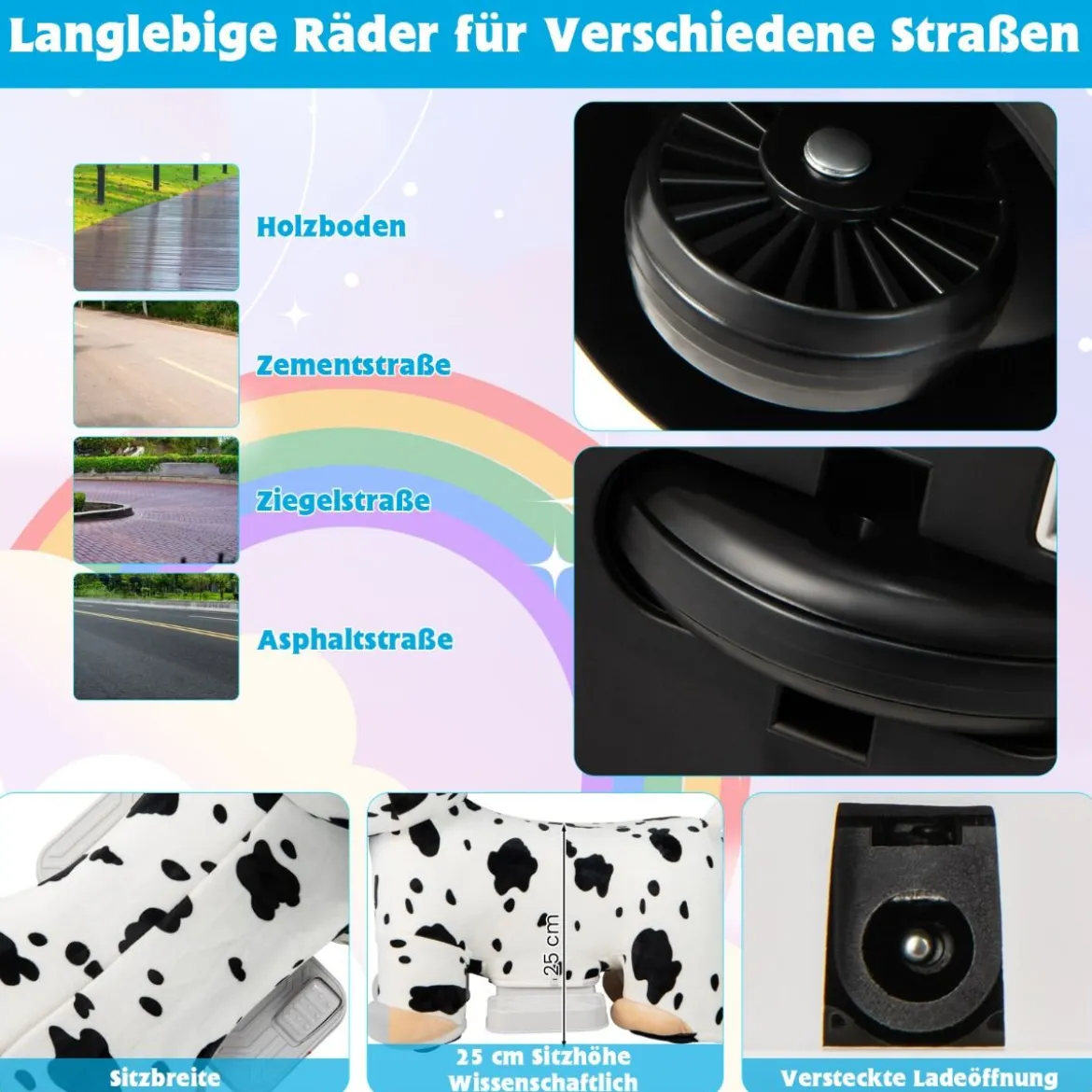 Elektrisches Aufsitzspielzeug in Tierform Plüschauto Spielzeugauto für Kinder ab 3 Jahre Weiß