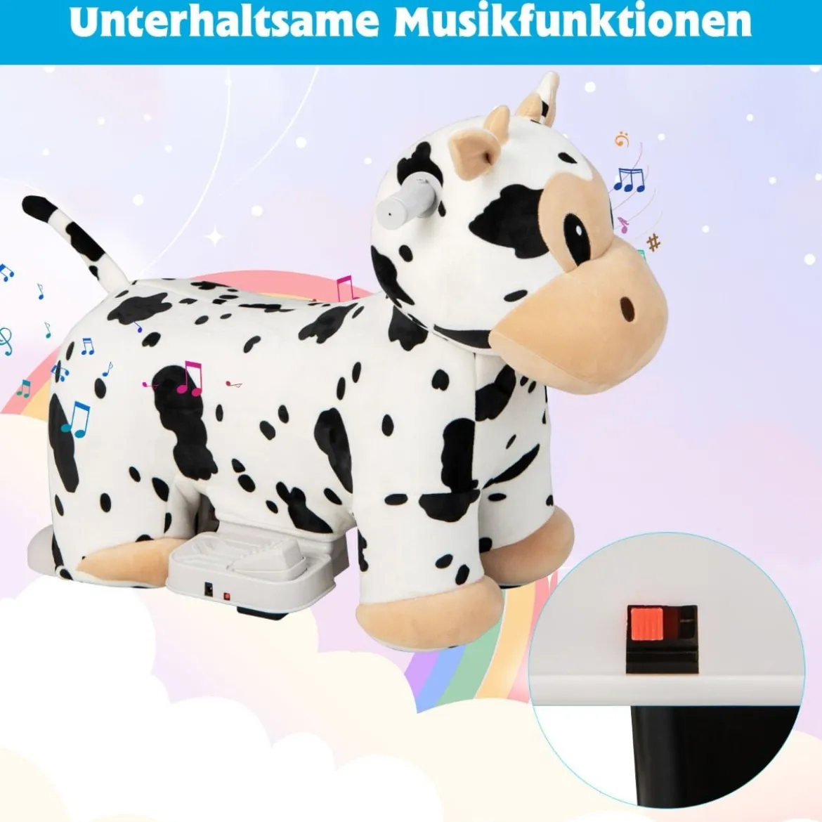 Elektrisches Aufsitzspielzeug in Tierform Plüschauto Spielzeugauto für Kinder ab 3 Jahre Weiß