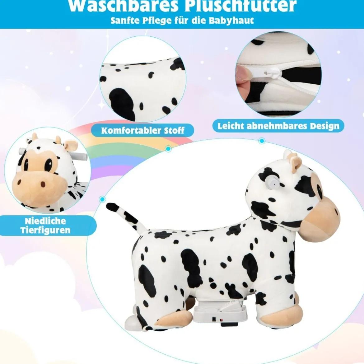 Elektrisches Aufsitzspielzeug in Tierform Plüschauto Spielzeugauto für Kinder ab 3 Jahre Weiß