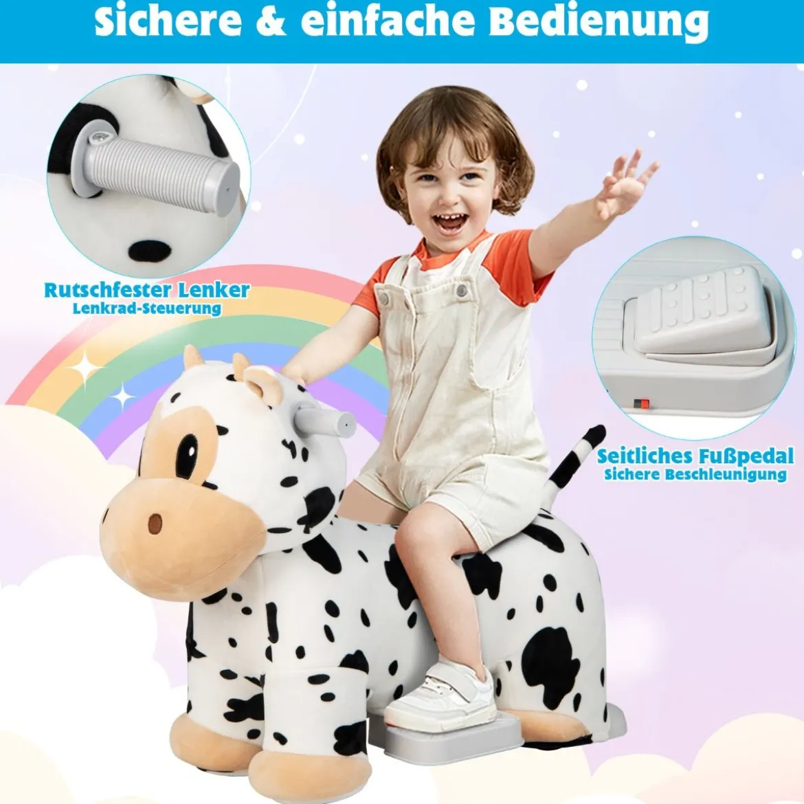 Elektrisches Aufsitzspielzeug in Tierform Plüschauto Spielzeugauto für Kinder ab 3 Jahre Weiß