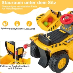 Elektrisches Baggerspielzeug mit Stauraum & Hupe & Soundeffekten & Klappbarem Basketballkorb