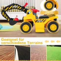 Elektrisches Baggerspielzeug mit Stauraum & Hupe & Soundeffekten & Klappbarem Basketballkorb