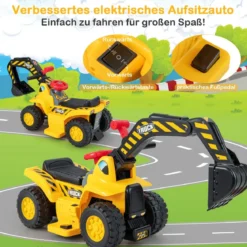 Elektrisches Baggerspielzeug mit Stauraum & Hupe & Soundeffekten & Klappbarem Basketballkorb