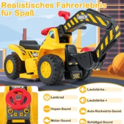 Elektrisches Baggerspielzeug mit Stauraum & Hupe & Soundeffekten & Klappbarem Basketballkorb